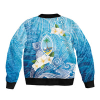 Hafa Adai Guam Chamorro Personalized Sleeve Zip Bomber Jacket Ocean Blue Latte Stone with Guasali LT7 - Polynesian Pride
