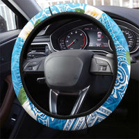 Hafa Adai Guam Chamorro Steering Wheel Cover Ocean Blue Latte Stone with Guasali LT7 - Polynesian Pride