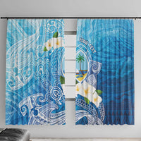 Hafa Adai Guam Chamorro Personalized Window Curtain Ocean Blue Latte Stone with Guasali LT7 With Hooks Ocean Blue - Polynesian Pride