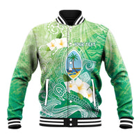 Hafa Adai Guam Chamorro Personalized Baseball Jacket Summer Green Latte Stone with Guasali LT7 Unisex Summer Green - Polynesian Pride