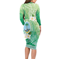 Hafa Adai Guam Chamorro Personalized Long Sleeve Bodycon Dress Summer Green Latte Stone with Guasali LT7 - Polynesian Pride