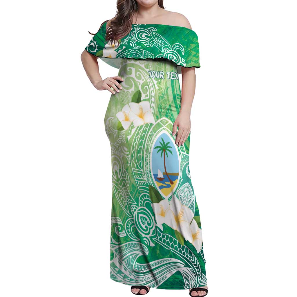 Hafa Adai Guam Chamorro Personalized Off Shoulder Maxi Dress Summer Green Latte Stone with Guasali LT7 Women Summer Green - Polynesian Pride