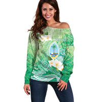 Hafa Adai Guam Chamorro Personalized Off Shoulder Sweater Summer Green Latte Stone with Guasali LT7 Women Summer Green - Polynesian Pride