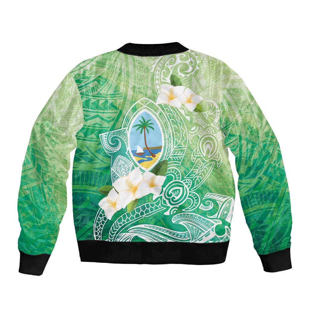 Hafa Adai Guam Chamorro Personalized Sleeve Zip Bomber Jacket Summer Green Latte Stone with Guasali LT7 - Polynesian Pride
