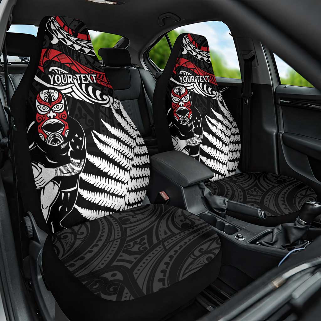 New Zealand Maori Rugby Personalised Car Seat Cover Ta Moko Silver Fern