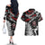 New Zealand Maori Rugby Personalised Couples Matching Off The Shoulder Long Sleeve Dress and Hawaiian Shirt Ta Moko Silver Fern