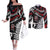 New Zealand Maori Rugby Personalised Couples Matching Off The Shoulder Long Sleeve Dress and Long Sleeve Button Shirt Ta Moko Silver Fern