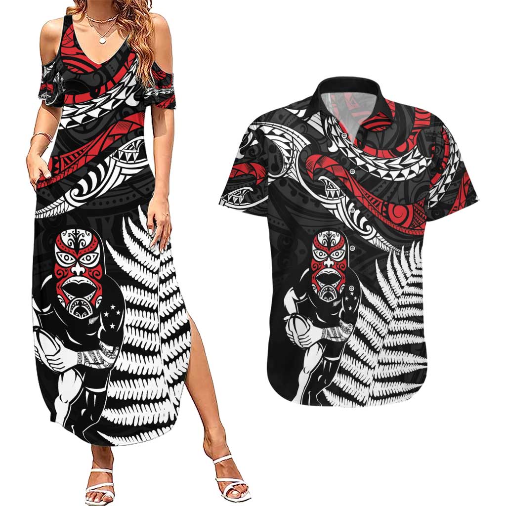 New Zealand Maori Rugby Personalised Couples Matching Summer Maxi Dress and Hawaiian Shirt Ta Moko Silver Fern