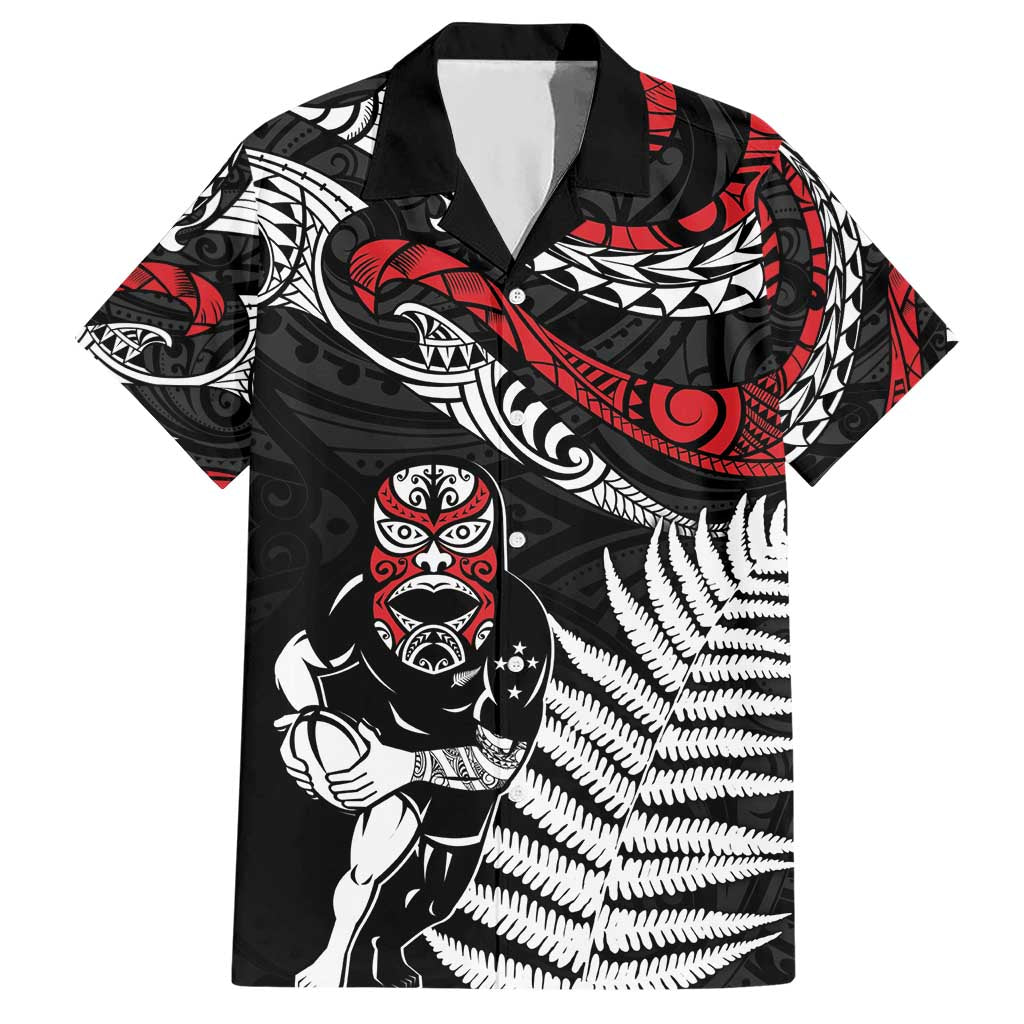 New Zealand Maori Rugby Personalised Hawaiian Shirt Ta Moko Silver Fern LT7 Black - Polynesian Pride