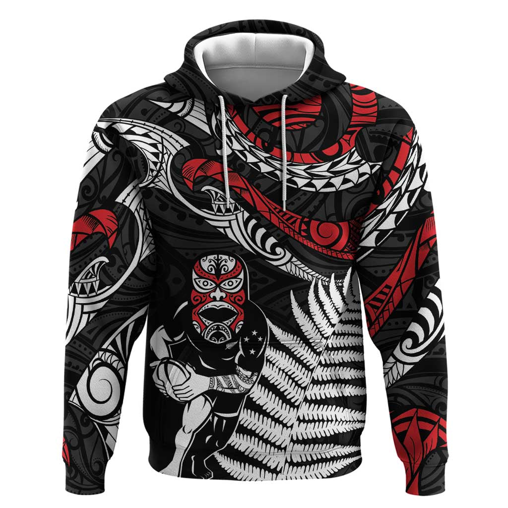 New Zealand Maori Rugby Personalised Hoodie Ta Moko Silver Fern