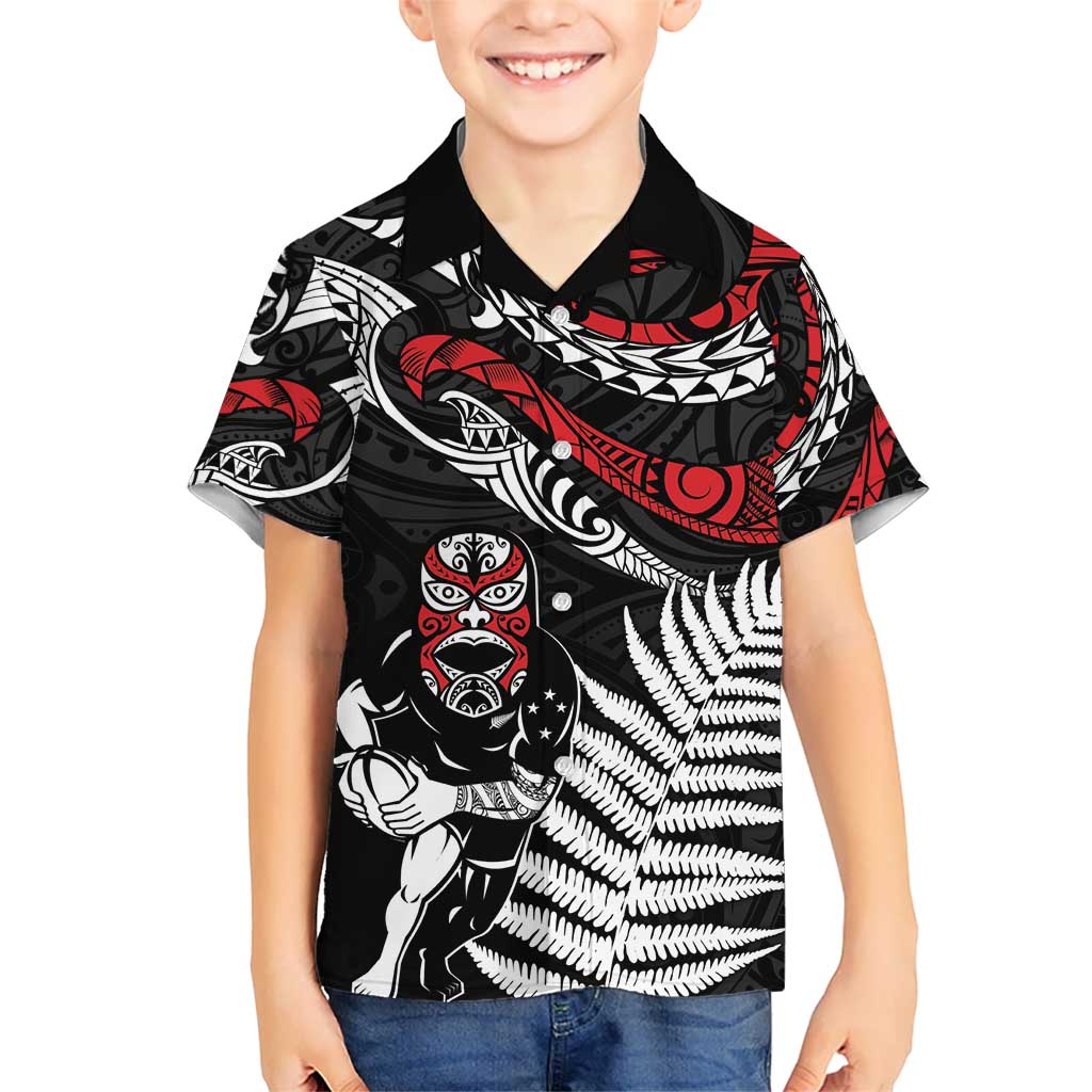 New Zealand Maori Rugby Personalised Kid Hawaiian Shirt Ta Moko Silver Fern