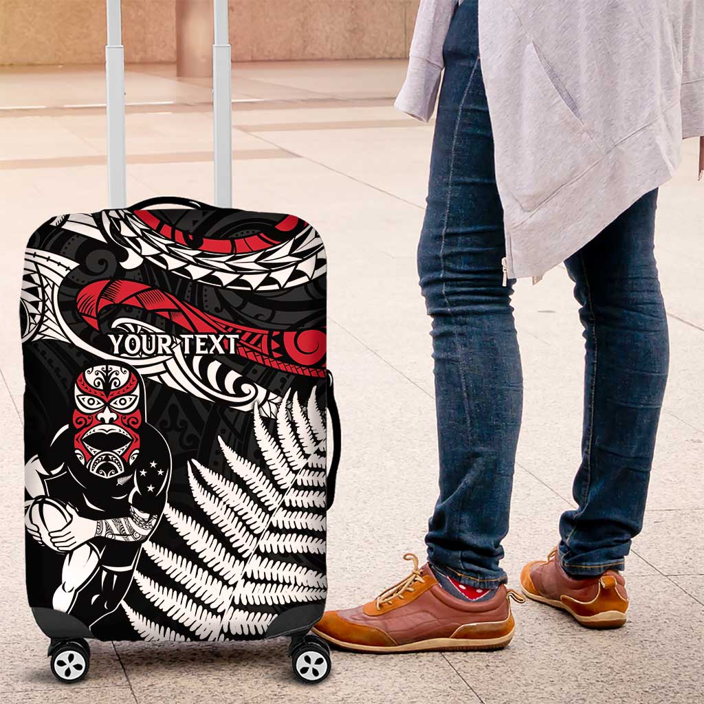 New Zealand Maori Rugby Personalised Luggage Cover Ta Moko Silver Fern