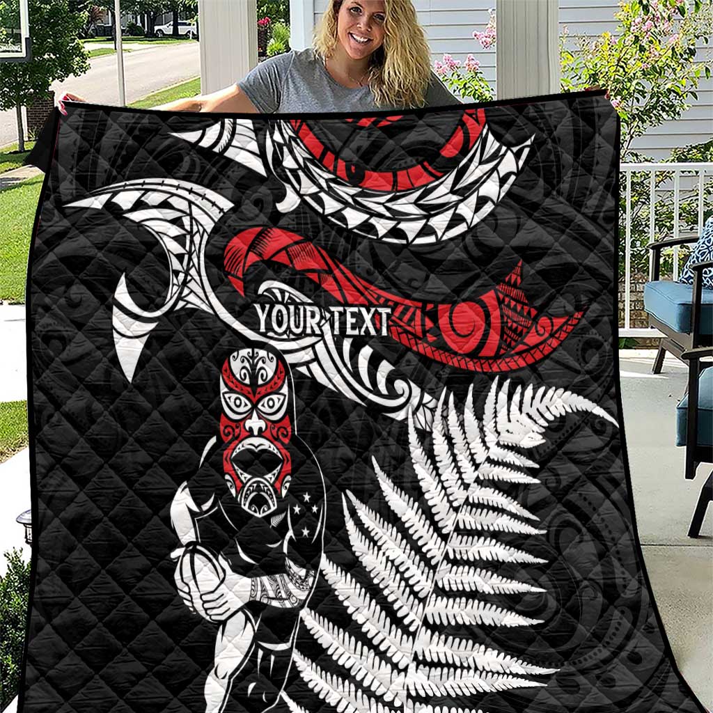 New Zealand Maori Rugby Personalised Quilt Ta Moko Silver Fern