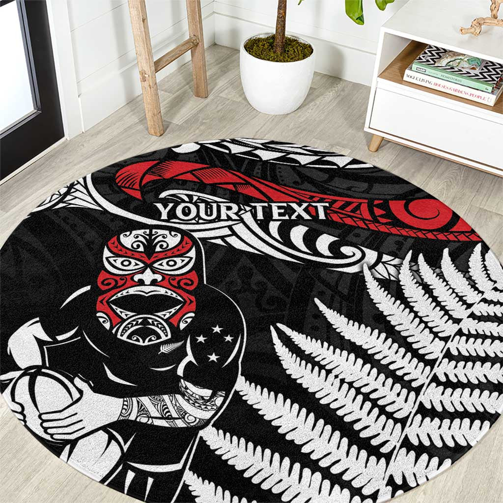 New Zealand Maori Rugby Personalised Round Carpet Ta Moko Silver Fern