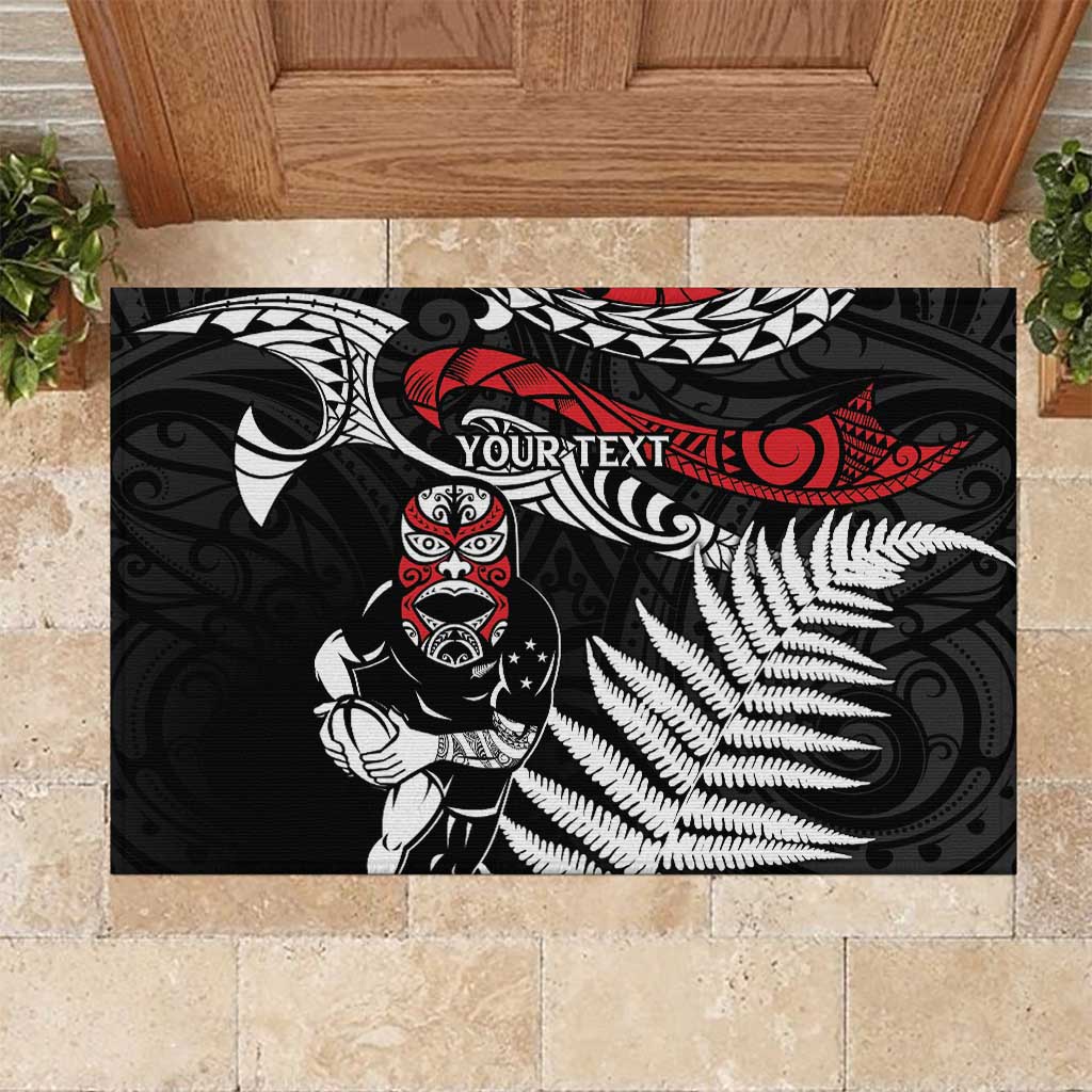 New Zealand Maori Rugby Personalised Rubber Doormat Ta Moko Silver Fern