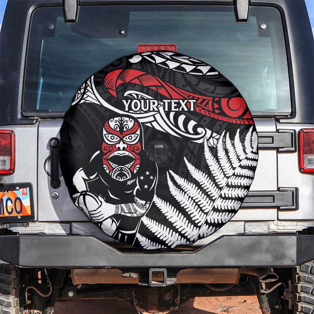 New Zealand Maori Rugby Personalised Spare Tire Cover Ta Moko Silver Fern