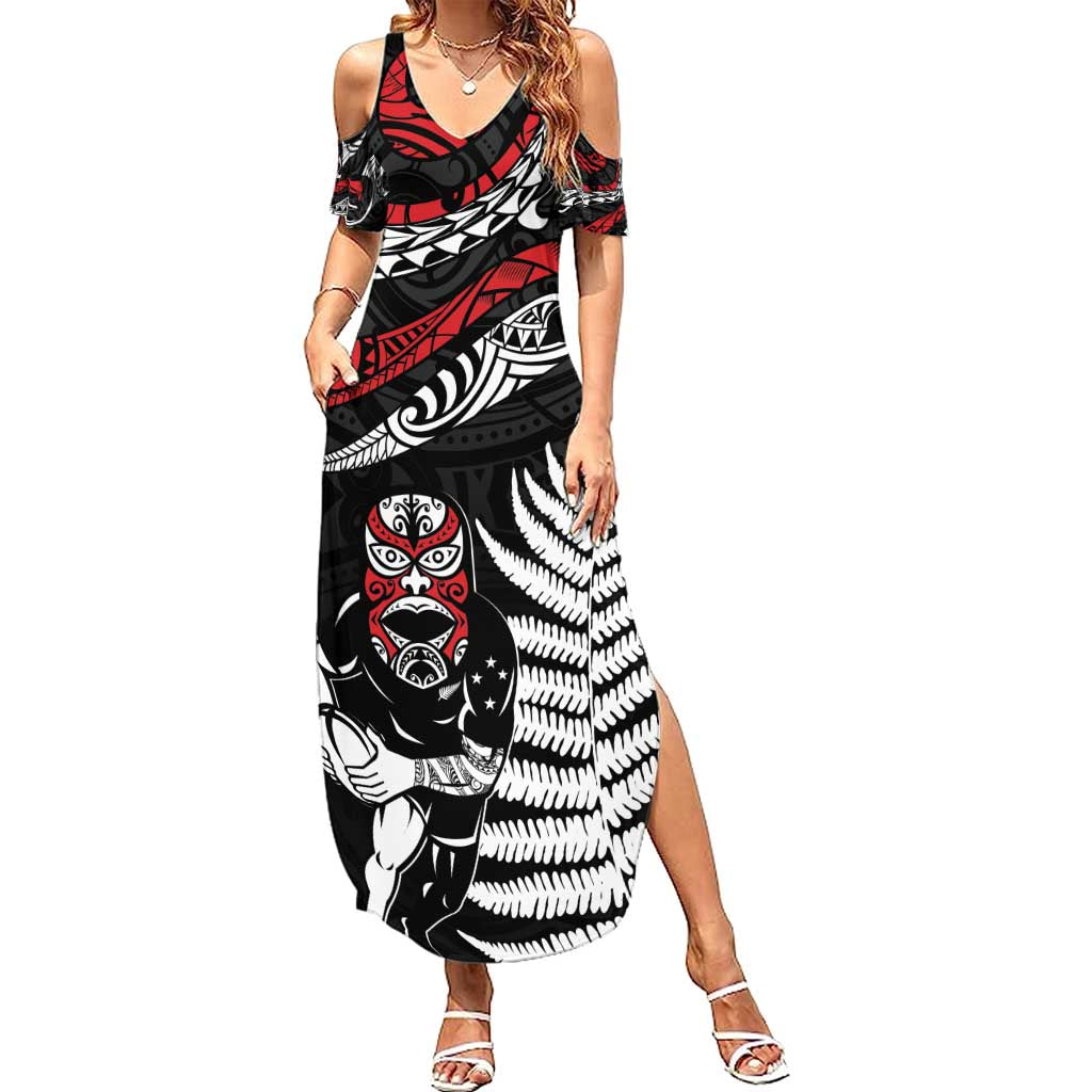 New Zealand Maori Rugby Personalised Summer Maxi Dress Ta Moko Silver Fern