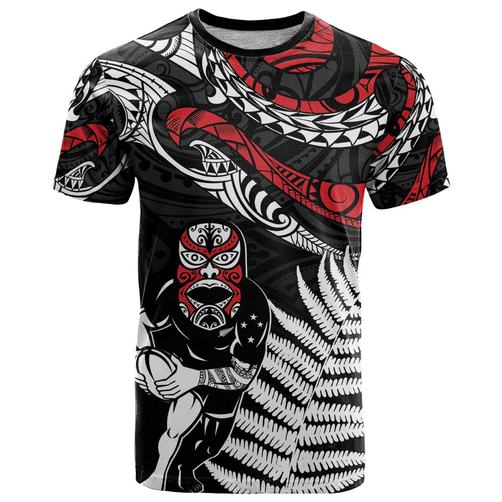 New Zealand Maori Rugby Personalised T Shirt Ta Moko Silver Fern LT7 Black - Polynesian Pride