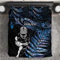 New Zealand Maori Rugby Personalised Bedding Set Ta Moko Silver Fern - Paua Blue LT7 Blue - Polynesian Pride