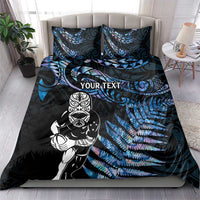 New Zealand Maori Rugby Personalised Bedding Set Ta Moko Silver Fern - Paua Blue LT7 - Polynesian Pride