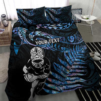 New Zealand Maori Rugby Personalised Bedding Set Ta Moko Silver Fern - Paua Blue LT7 - Polynesian Pride