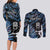 New Zealand Maori Rugby Personalised Couples Matching Long Sleeve Bodycon Dress and Long Sleeve Button Shirt Ta Moko Silver Fern - Paua Blue