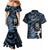 New Zealand Maori Rugby Personalised Couples Matching Mermaid Dress and Hawaiian Shirt Ta Moko Silver Fern - Paua Blue