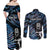 New Zealand Maori Rugby Personalised Couples Matching Off Shoulder Maxi Dress and Long Sleeve Button Shirt Ta Moko Silver Fern - Paua Blue