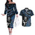 New Zealand Maori Rugby Personalised Couples Matching Off The Shoulder Long Sleeve Dress and Hawaiian Shirt Ta Moko Silver Fern - Paua Blue