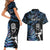 New Zealand Maori Rugby Personalised Couples Matching Short Sleeve Bodycon Dress and Hawaiian Shirt Ta Moko Silver Fern - Paua Blue