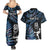 New Zealand Maori Rugby Personalised Couples Matching Summer Maxi Dress and Hawaiian Shirt Ta Moko Silver Fern - Paua Blue