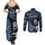 New Zealand Maori Rugby Personalised Couples Matching Summer Maxi Dress and Long Sleeve Button Shirt Ta Moko Silver Fern - Paua Blue