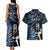 New Zealand Maori Rugby Personalised Couples Matching Tank Maxi Dress and Hawaiian Shirt Ta Moko Silver Fern - Paua Blue