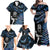 New Zealand Maori Rugby Personalised Family Matching Off Shoulder Maxi Dress and Hawaiian Shirt Ta Moko Silver Fern - Paua Blue