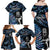 New Zealand Maori Rugby Personalised Family Matching Off Shoulder Maxi Dress and Hawaiian Shirt Ta Moko Silver Fern - Paua Blue