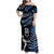 New Zealand Maori Rugby Personalised Family Matching Off Shoulder Maxi Dress and Hawaiian Shirt Ta Moko Silver Fern - Paua Blue