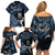 New Zealand Maori Rugby Personalised Family Matching Off Shoulder Short Dress and Hawaiian Shirt Ta Moko Silver Fern - Paua Blue