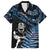 New Zealand Maori Rugby Personalised Family Matching Off Shoulder Short Dress and Hawaiian Shirt Ta Moko Silver Fern - Paua Blue