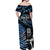 New Zealand Maori Rugby Personalised Off Shoulder Maxi Dress Ta Moko Silver Fern - Paua Blue