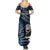 New Zealand Maori Rugby Personalised Summer Maxi Dress Ta Moko Silver Fern - Paua Blue