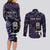 New Zealand Maori Rugby Personalised Couples Matching Long Sleeve Bodycon Dress and Long Sleeve Button Shirt Ta Moko Silver Fern - Paua Purple