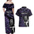 New Zealand Maori Rugby Personalised Couples Matching Off Shoulder Maxi Dress and Hawaiian Shirt Ta Moko Silver Fern - Paua Purple