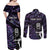 New Zealand Maori Rugby Personalised Couples Matching Off Shoulder Maxi Dress and Long Sleeve Button Shirt Ta Moko Silver Fern - Paua Purple