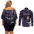 New Zealand Maori Rugby Personalised Couples Matching Off Shoulder Short Dress and Long Sleeve Button Shirt Ta Moko Silver Fern - Paua Purple