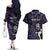 New Zealand Maori Rugby Personalised Couples Matching Off The Shoulder Long Sleeve Dress and Hawaiian Shirt Ta Moko Silver Fern - Paua Purple