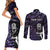 New Zealand Maori Rugby Personalised Couples Matching Short Sleeve Bodycon Dress and Long Sleeve Button Shirt Ta Moko Silver Fern - Paua Purple