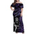 New Zealand Maori Rugby Personalised Family Matching Off Shoulder Maxi Dress and Hawaiian Shirt Ta Moko Silver Fern - Paua Purple