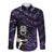 New Zealand Maori Rugby Personalised Long Sleeve Button Shirt Ta Moko Silver Fern - Paua Purple