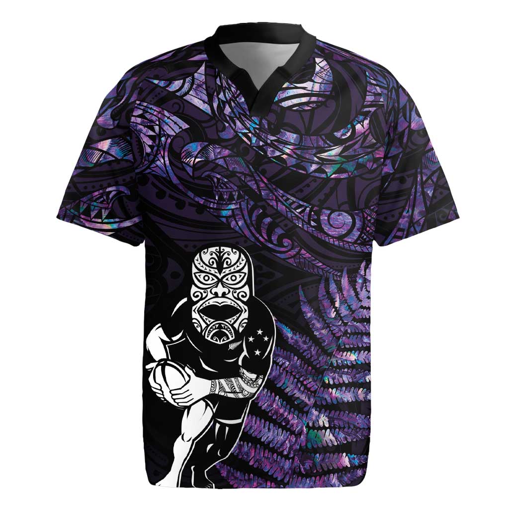 New Zealand Maori Rugby Personalised Rugby Jersey Ta Moko Silver Fern - Paua Purple