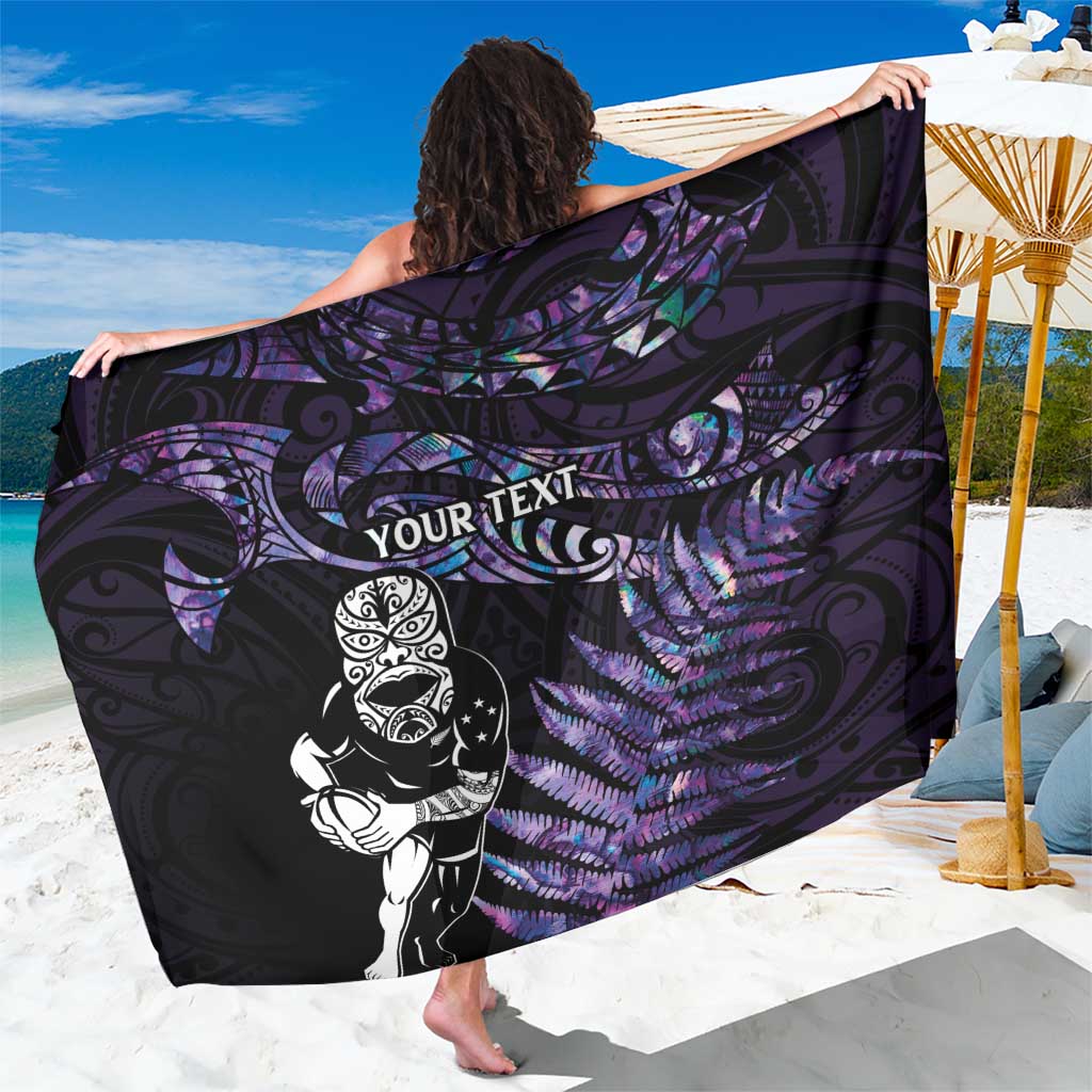 New Zealand Maori Rugby Personalised Sarong Ta Moko Silver Fern - Paua Purple